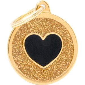 Cirkel m. hjerte Sort/Guld Stor
